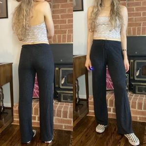 Vintage Y2K Felina Charcoal Stretch Flare Lounge Yoga Pants Drawstring H…